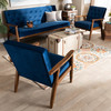 Baxton Studio Sorrento Blue Velvet Walnut Finished 3-Piece Wooden Living Room Set 160-9938-9940